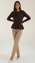 Casual Peplum Cardigan Top-tops > cardigans > peplum cardigan-Laventaire-Dark Brown-One size-Laventaire