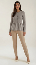 Casual Peplum Cardigan Top-tops > cardigans > peplum cardigan-Laventaire-Light Gray-One size-Laventaire