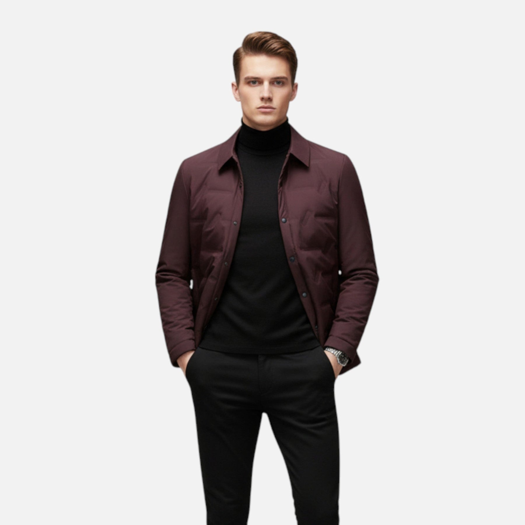 Casual Puffer Jacket-outerwear > jackets > puffer jackets-Laventaire-Burgundy-M-Laventaire