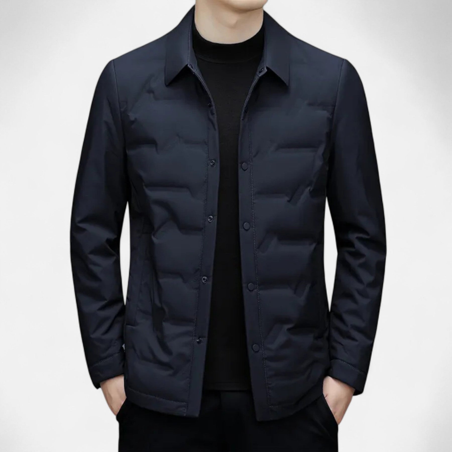 Casual Puffer Jacket-outerwear > jackets > puffer jackets-Laventaire-Navy Blue-M-Laventaire
