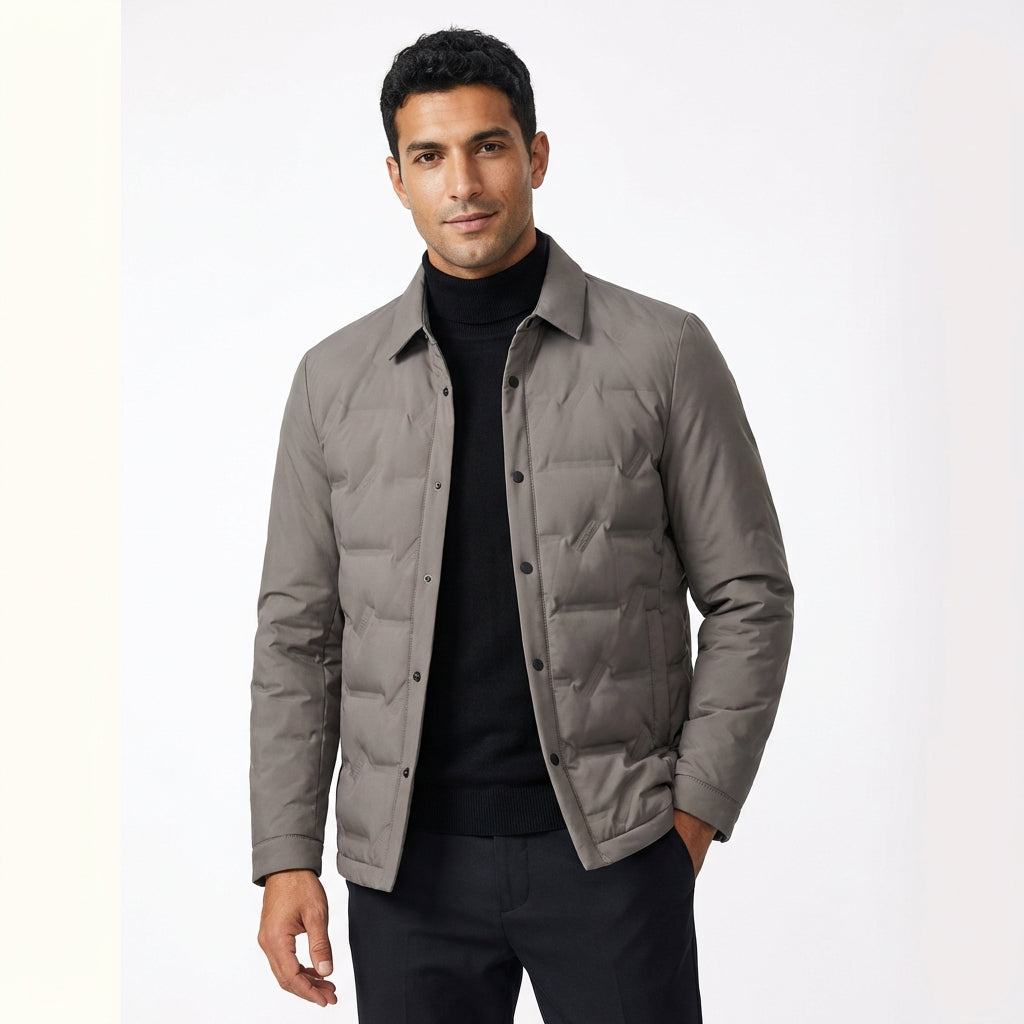 Casual Puffer Jacket-outerwear > jackets > puffer jackets-Laventaire-Taupe-M-Laventaire