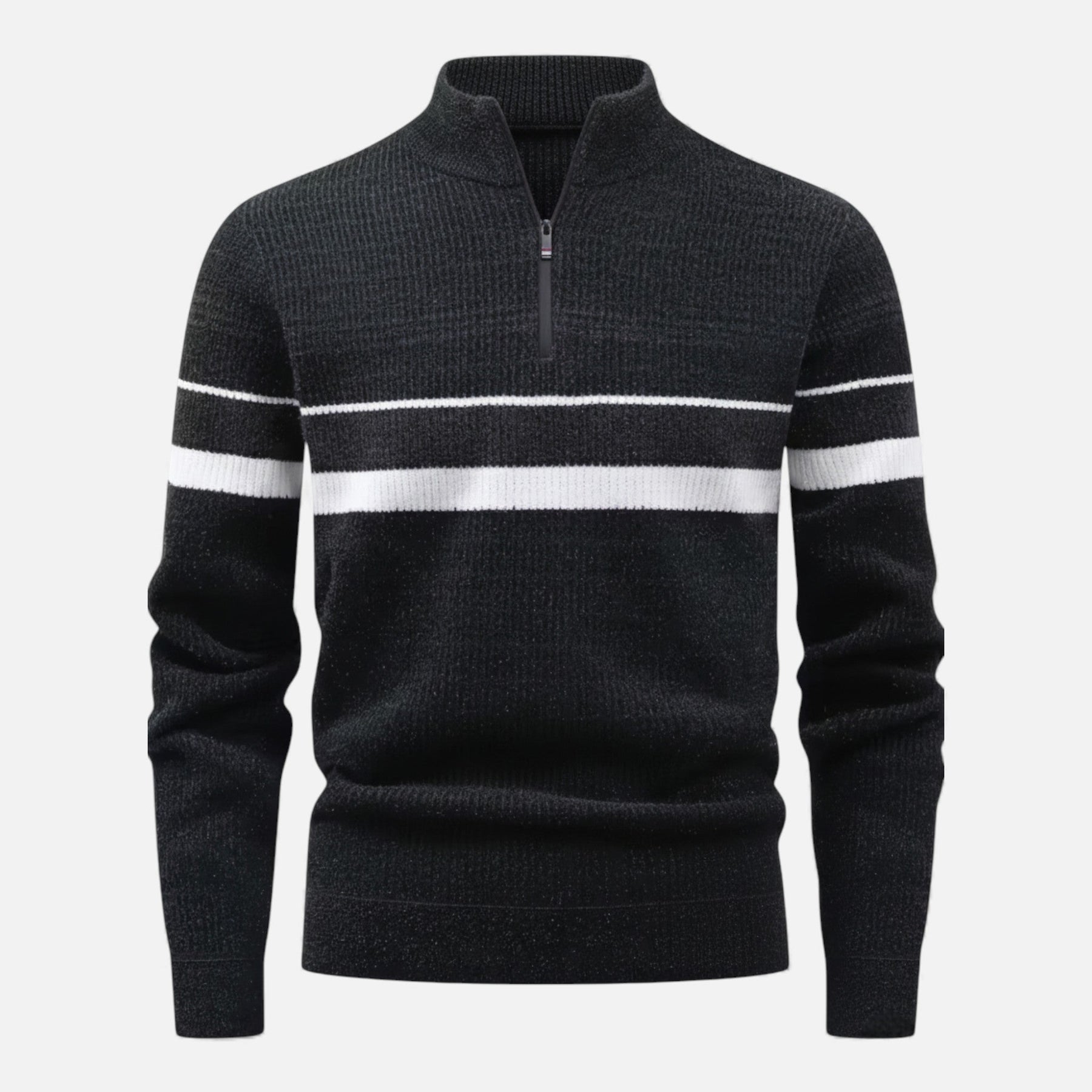 Casual Quarter Zip Sweater-sweaters > quarter zip sweater-Laventaire-Black-XS-Laventaire
