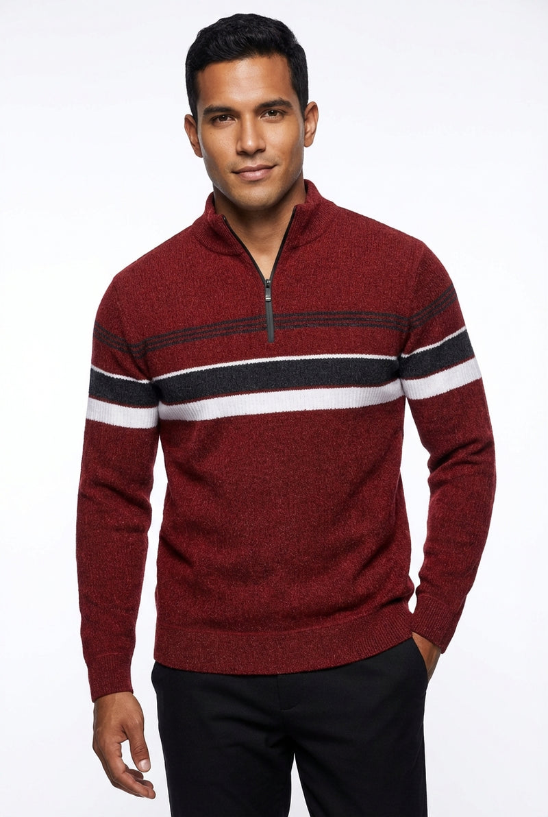 Casual Quarter Zip Sweater-sweaters > quarter zip sweater-Laventaire-Burgundy-XS-Laventaire