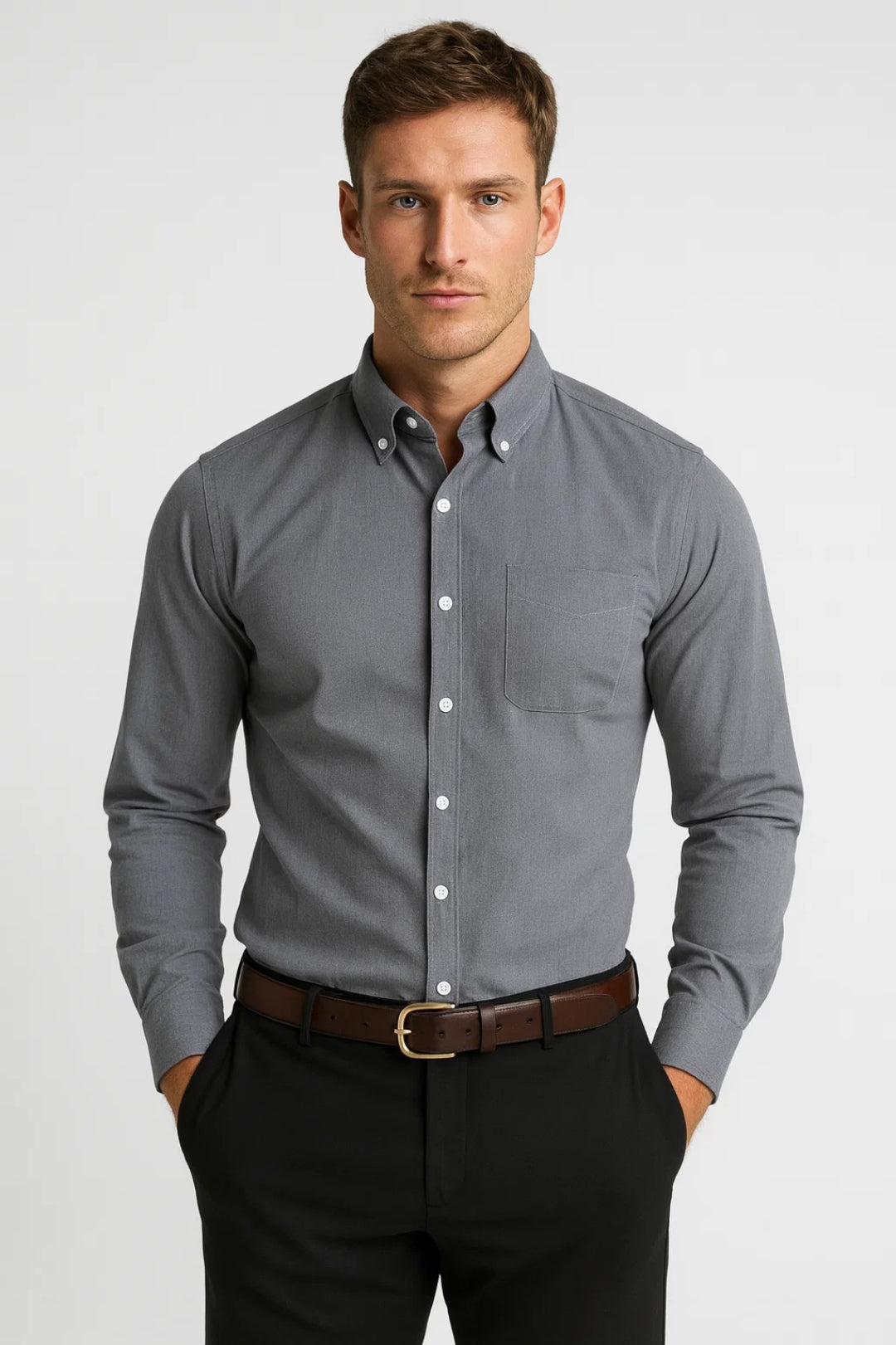 Casual Regular Fit Shirt-shirts > casual shirts > casual regular fit shirts-Laventaire-Gray-XS-Laventaire