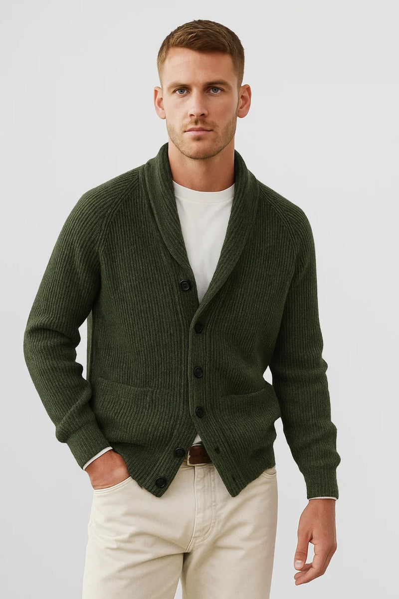 Casual Shawl Collar Cardigan-cardigans > shawl collar cardigan-Laventaire-Dark Green-S-Laventaire