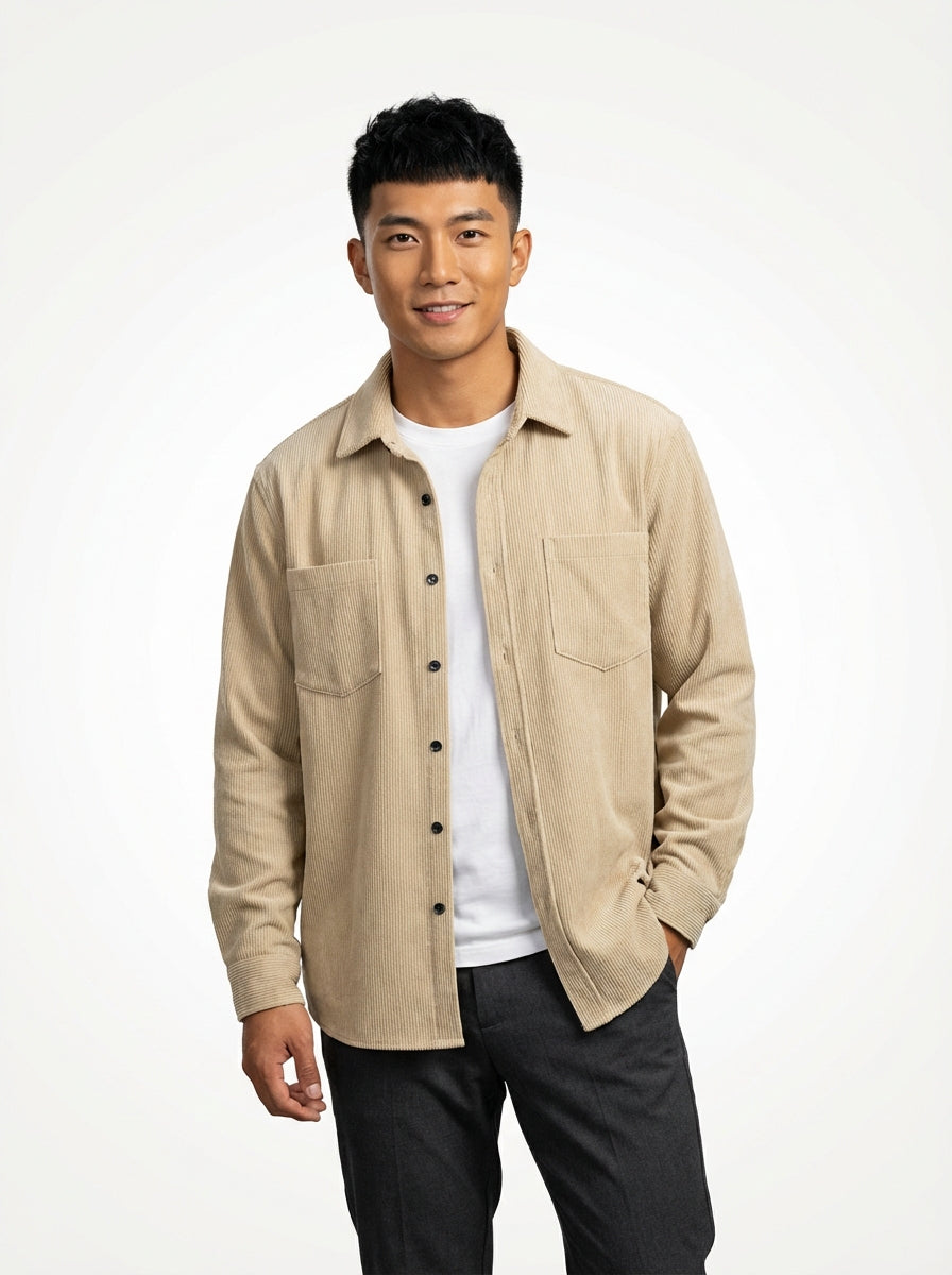 Casual Shirt Jacket-jackets > shirt jackets-Laventaire-Beige-S-Laventaire