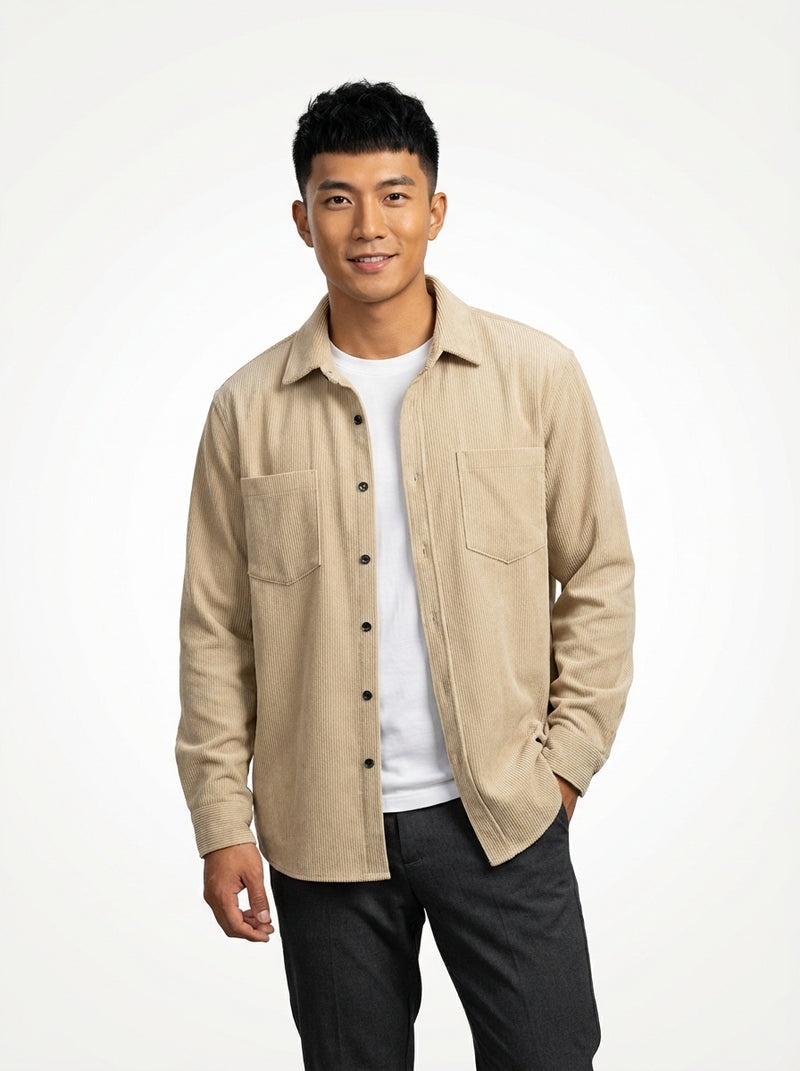 Casual Shirt Jacket-jackets > shirt jackets-Laventaire-Beige-S-Laventaire