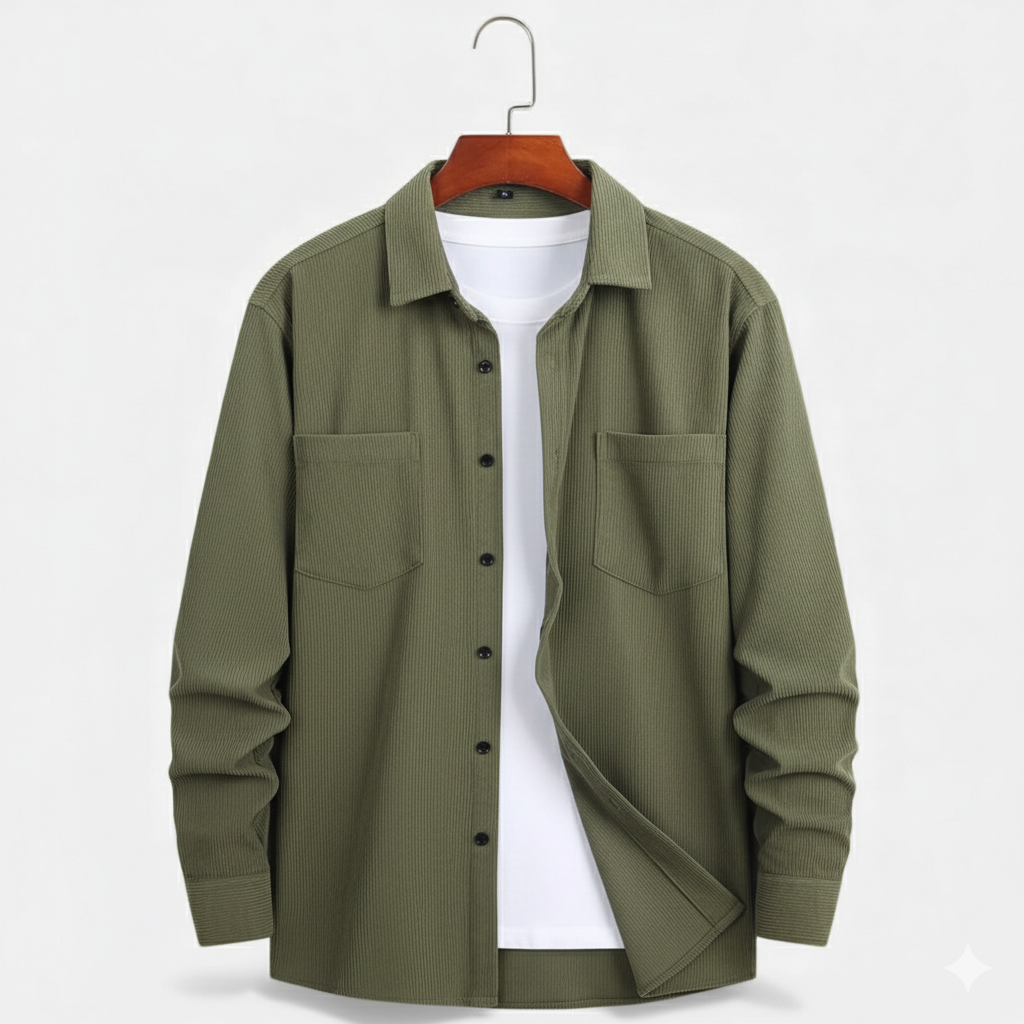Casual Shirt Jacket-jackets > shirt jackets-Laventaire-Dark Green-S-Laventaire
