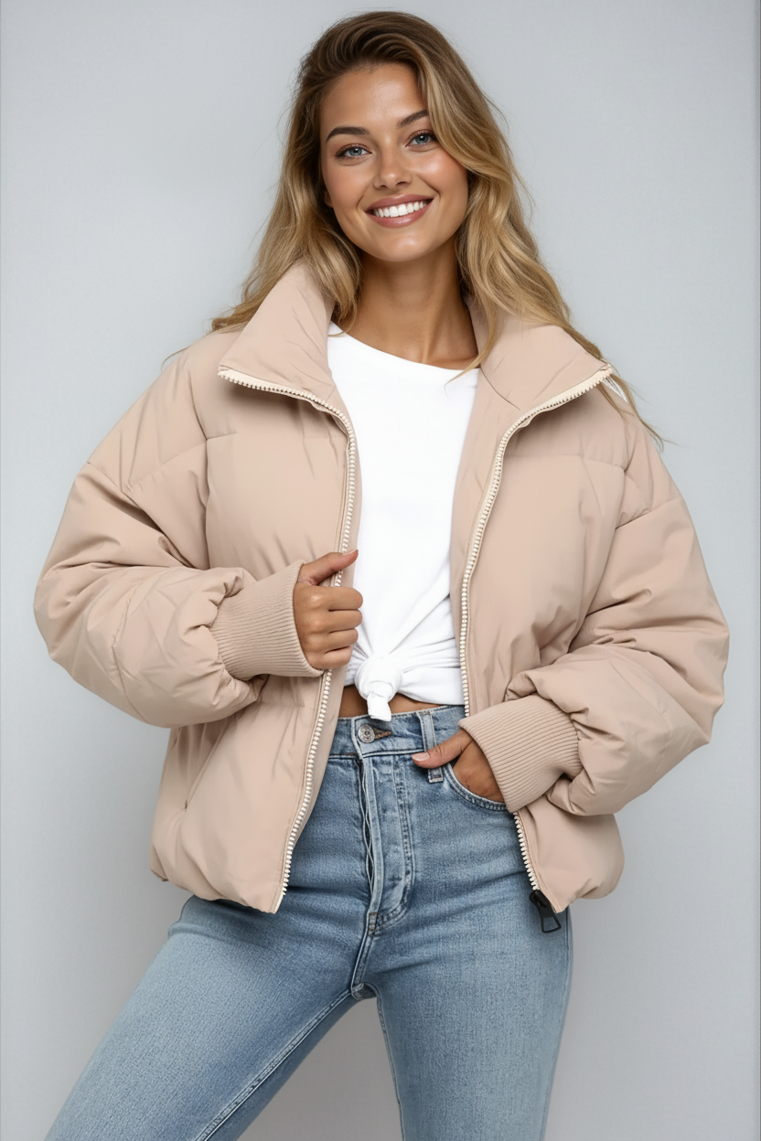 Casual Short Puffer Jacket-outerwear > jackets > puffer jackets-Laventaire-Laventaire