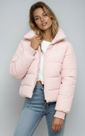 Casual Short Puffer Jacket-outerwear > jackets > puffer jackets-Laventaire-Baby Pink-S-Laventaire
