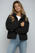 Casual Short Puffer Jacket-outerwear > jackets > puffer jackets-Laventaire-Black-S-Laventaire