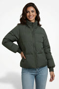 Casual Short Puffer Jacket-outerwear > jackets > puffer jackets-Laventaire-Dark Olive Green-S-Laventaire