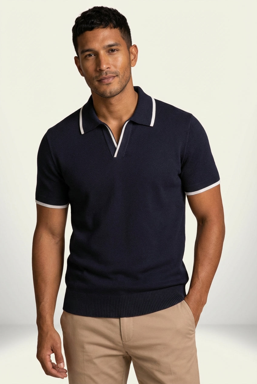 Casual Short Sleeve Polo Shirt-shirts > polo shirts-Laventaire-Navy Blue-XS-Laventaire