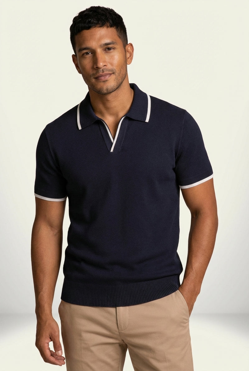 Casual Short Sleeve Polo Shirt-shirts > polo shirts-Laventaire-Navy Blue-XS-Laventaire