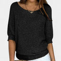 Casual Short Sleeve Sweater-sweaters > short sleeve sweater-Laventaire-Black-S-Laventaire