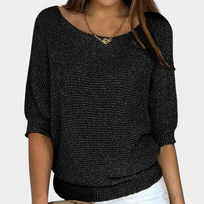 Casual Short Sleeve Sweater-sweaters > short sleeve sweater-Laventaire-Black-S-Laventaire