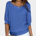 Casual Short Sleeve Sweater-sweaters > short sleeve sweater-Laventaire-Blue-S-Laventaire