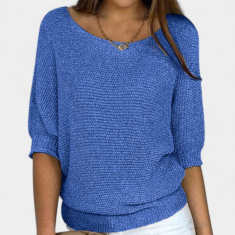 Casual Short Sleeve Sweater-sweaters > short sleeve sweater-Laventaire-Blue-S-Laventaire