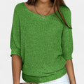 Casual Short Sleeve Sweater-sweaters > short sleeve sweater-Laventaire-Green-S-Laventaire