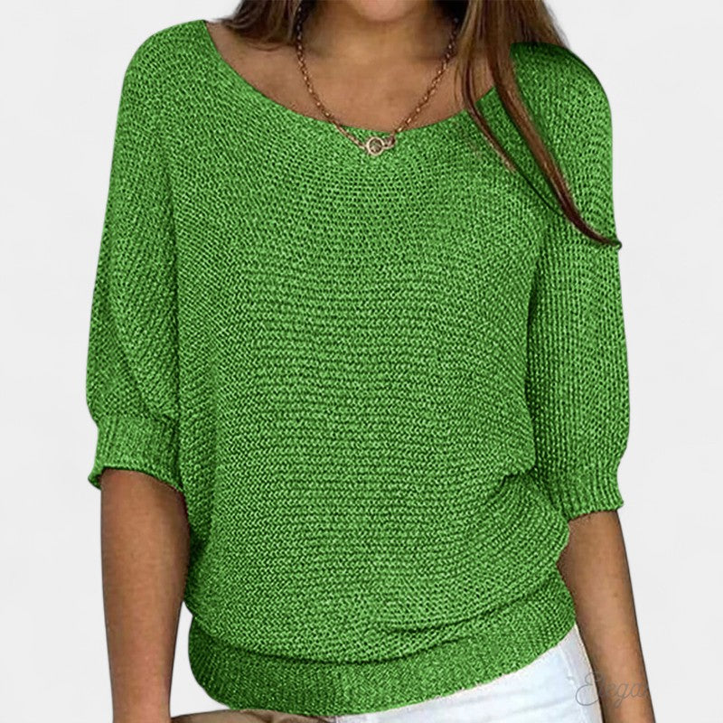 Casual Short Sleeve Sweater-sweaters > short sleeve sweater-Laventaire-Green-S-Laventaire