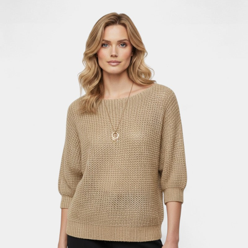 Casual Short Sleeve Sweater-sweaters > short sleeve sweater-Laventaire-Khaki-S-Laventaire