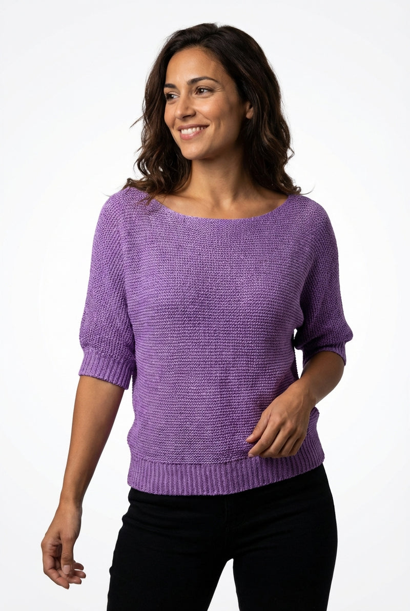 Casual Short Sleeve Sweater-sweaters > short sleeve sweater-Laventaire-Purple-S-Laventaire