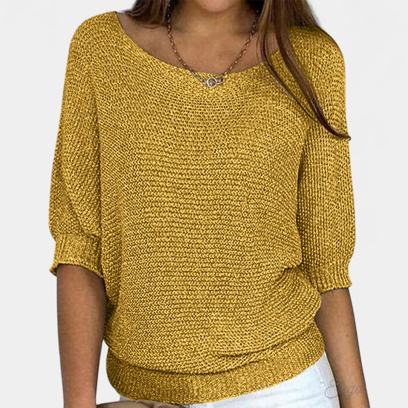 Casual Short Sleeve Sweater-sweaters > short sleeve sweater-Laventaire-Yellow-S-Laventaire