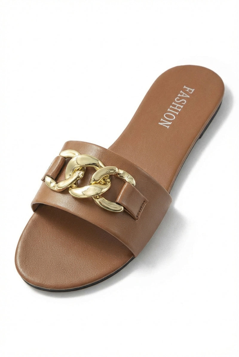 Casual Slide Sandals-footwear > sandals > slide sandals-Laventaire-Brown-35-Laventaire