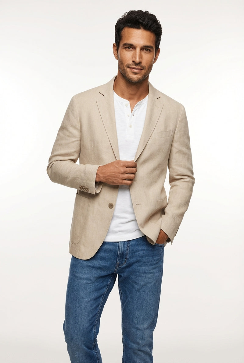 Casual Slim Fit Blazer-blazers > casual blazers-Laventaire-Beige-S-Laventaire