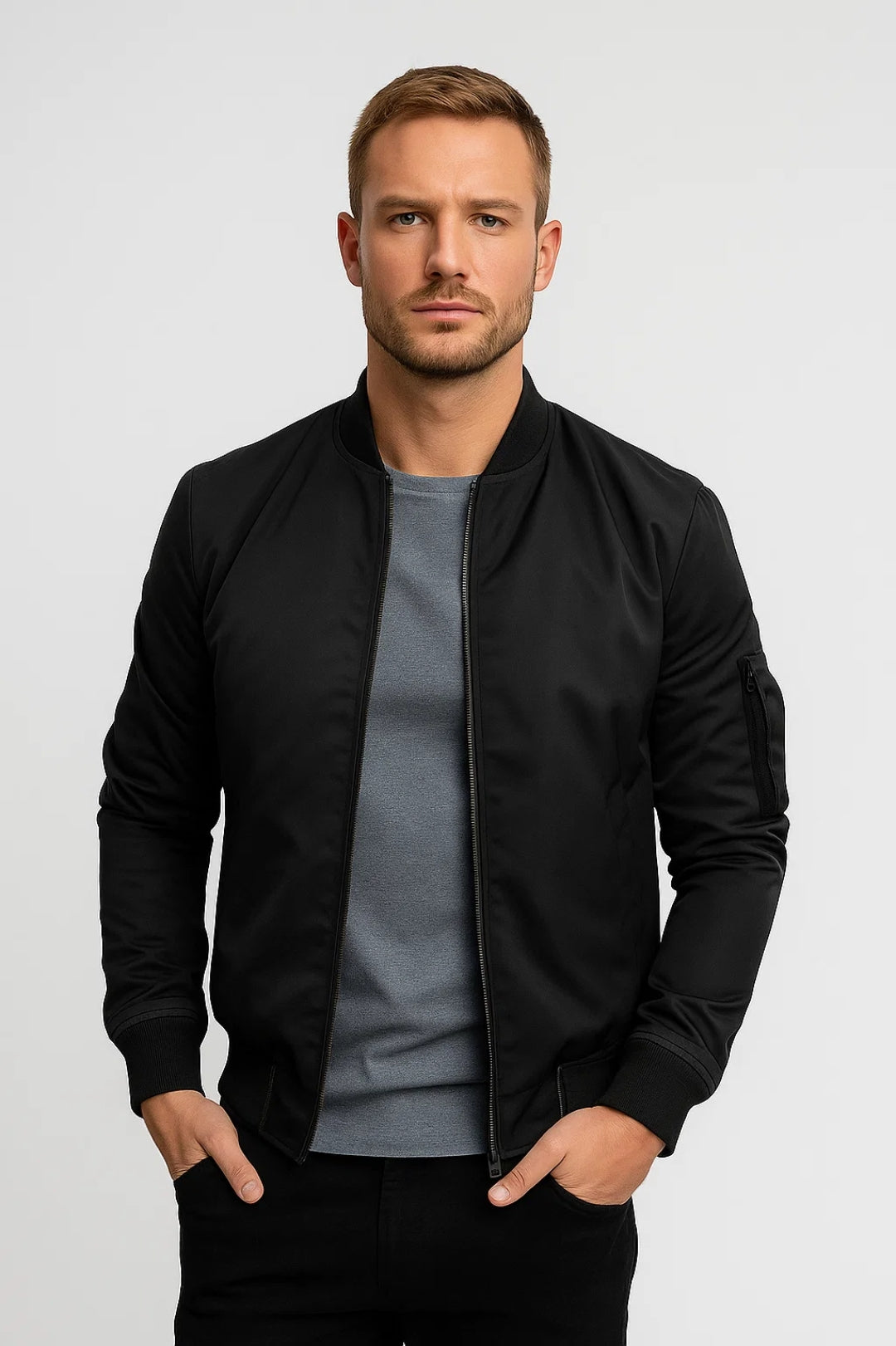 Casual Slim Fit Bomber Jacket-jackets > bomber jackets-Laventaire-Black-XS-Laventaire
