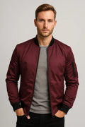 Casual Slim Fit Bomber Jacket-jackets > bomber jackets-Laventaire-Burgundy-XS-Laventaire