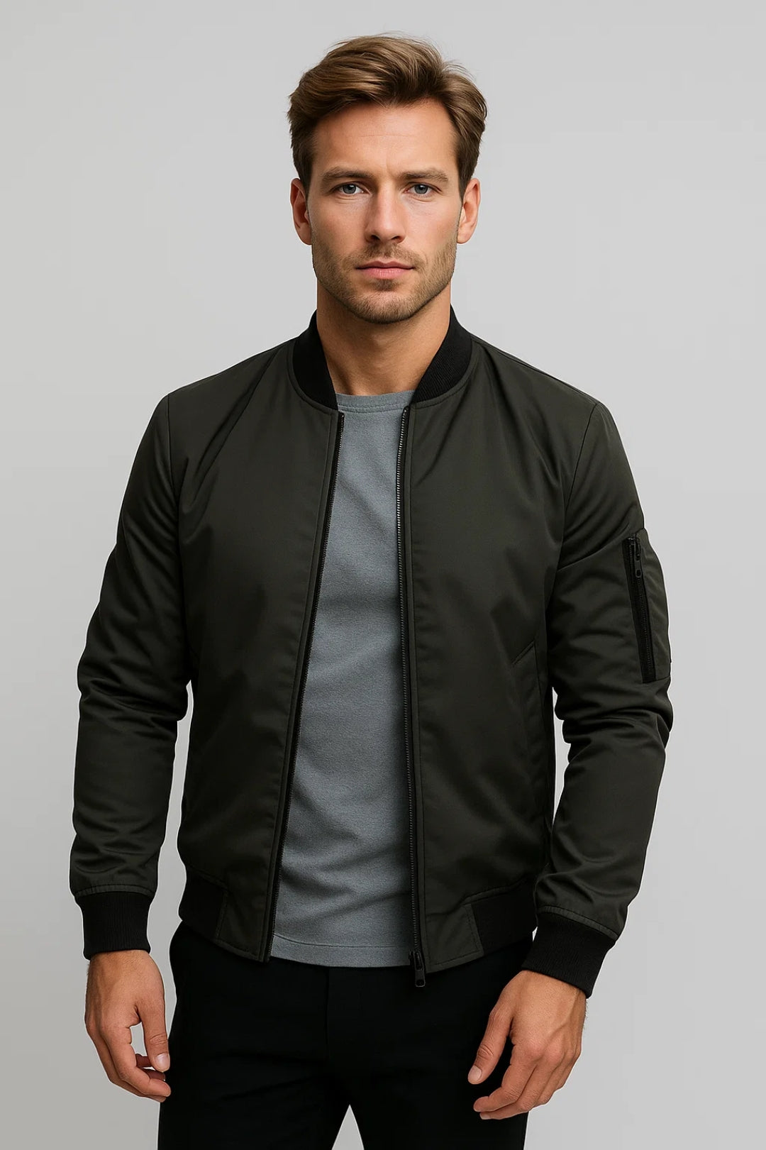 Casual Slim Fit Bomber Jacket-jackets > bomber jackets-Laventaire-Dark Green-XS-Laventaire