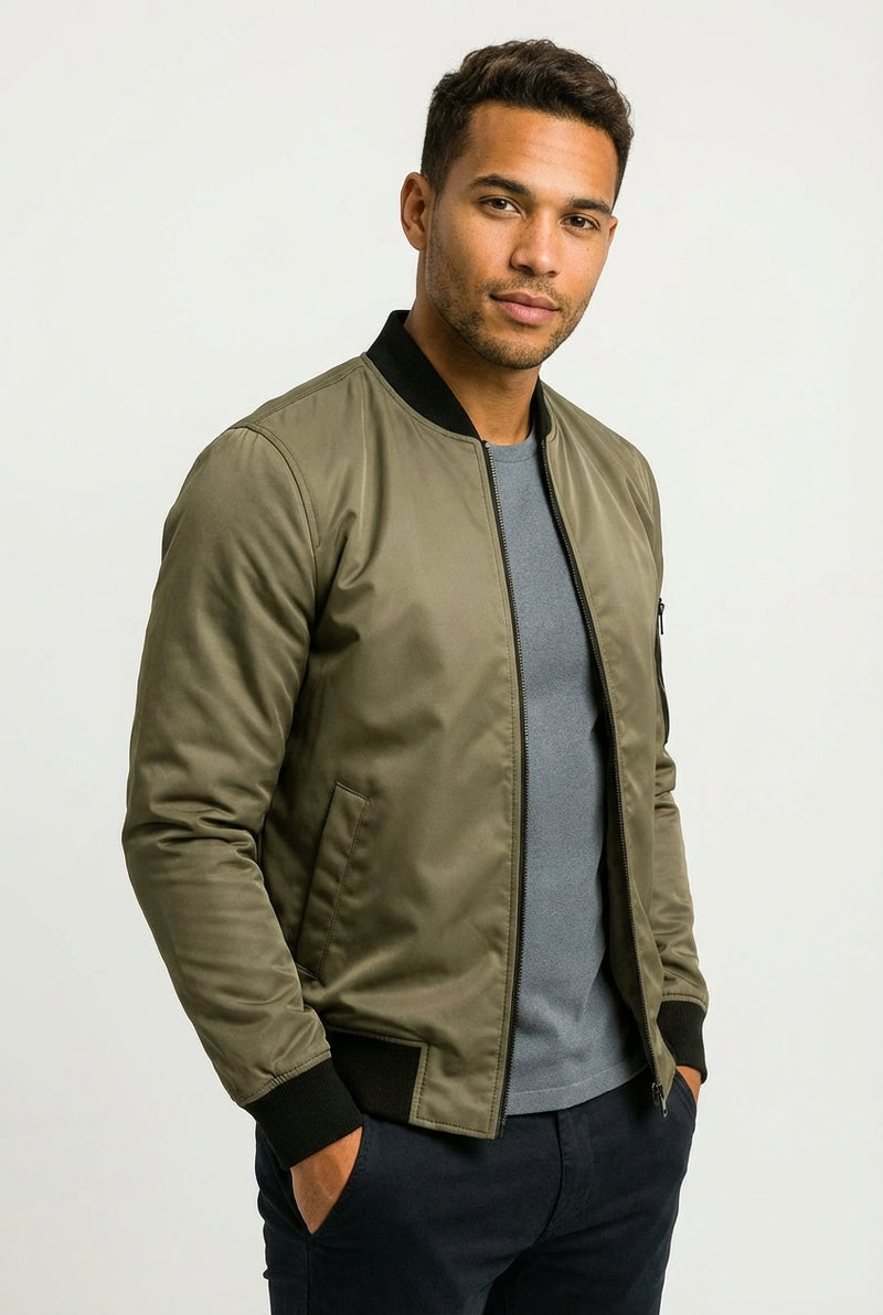 Casual Slim Fit Bomber Jacket-jackets > bomber jackets-Laventaire-Khaki-XS-Laventaire