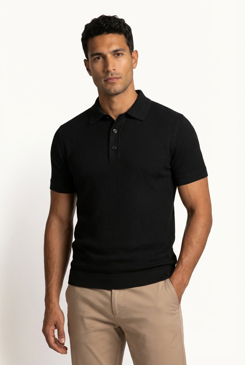 Casual Slim Fit Polo Shirt-shirts > polo shirts-Laventaire-Black-S-Laventaire