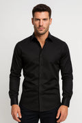 Casual Slim Fit Shirt-shirts > long sleeve shirts > slim fit shirts-Laventaire-Black-S-Laventaire