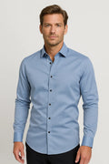 Casual Slim Fit Shirt-shirts > long sleeve shirts > slim fit shirts-Laventaire-Light Blue-S-Laventaire