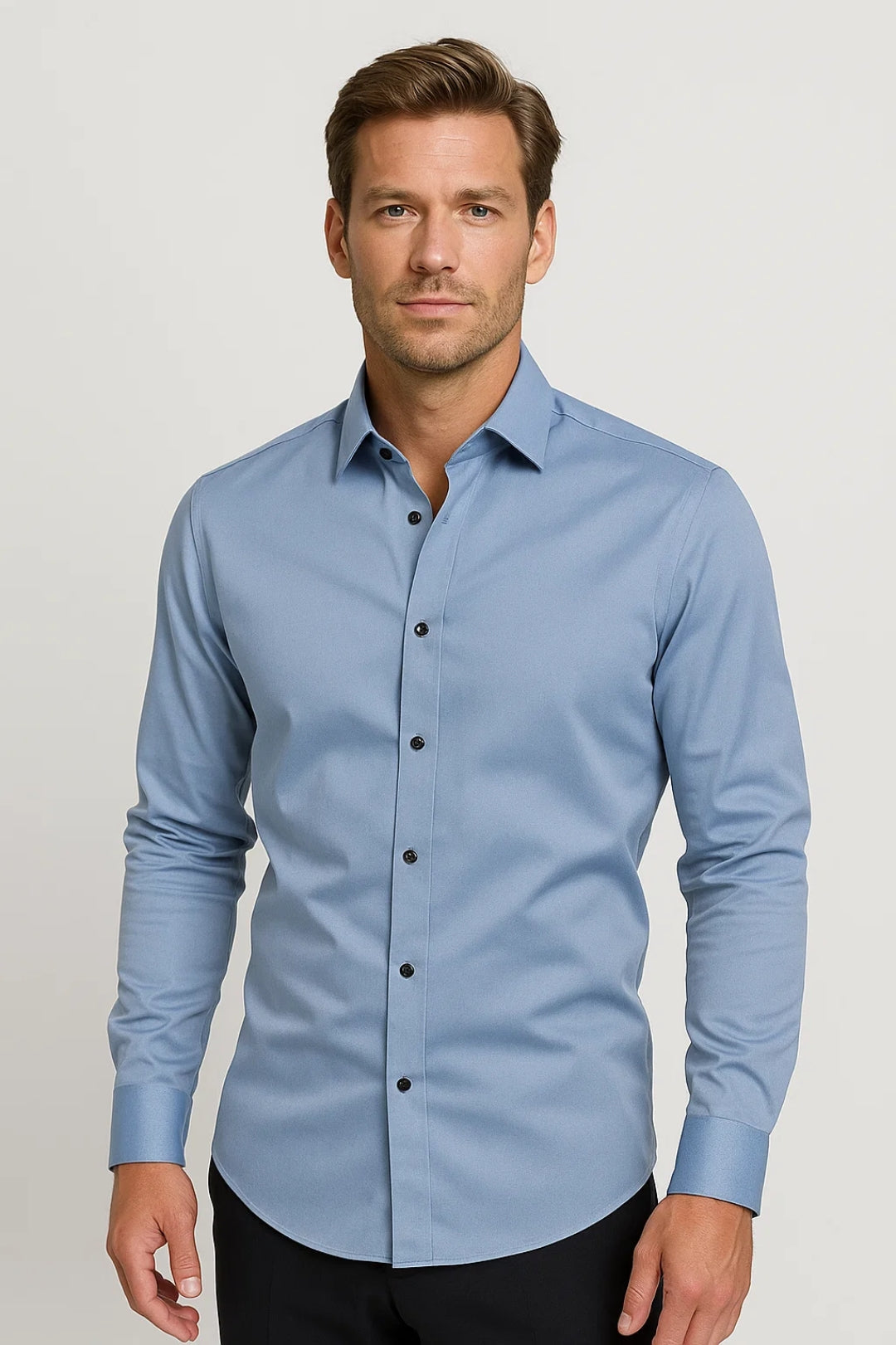 Casual Slim Fit Shirt-shirts > long sleeve shirts > slim fit shirts-Laventaire-Light Blue-S-Laventaire