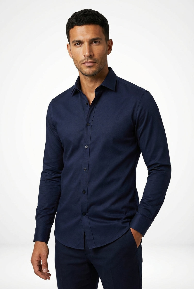 Casual Slim Fit Shirt-shirts > long sleeve shirts > slim fit shirts-Laventaire-Navy Blue-S-Laventaire