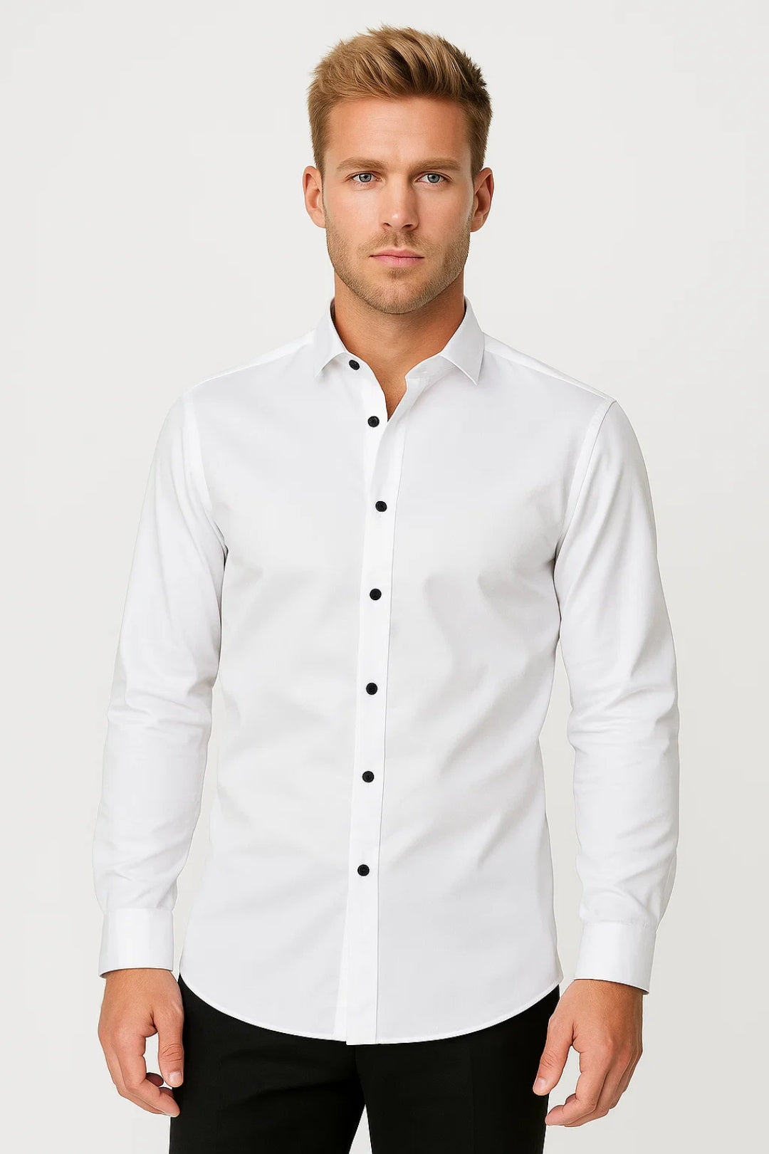 Casual Slim Fit Shirt-shirts > long sleeve shirts > slim fit shirts-Laventaire-White-S-Laventaire