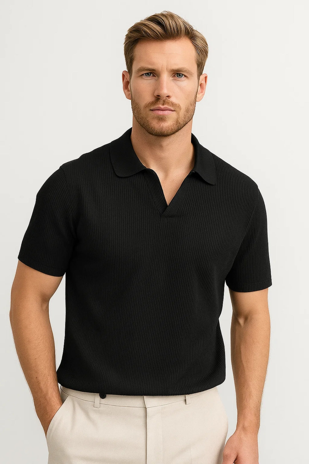 Casual Slim Polo Shirt-shirts > polo shirts > men's polo shirts-Laventaire-Black-S-Laventaire