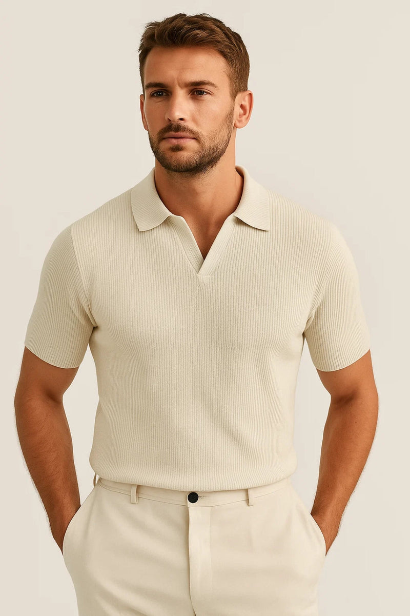 Casual Slim Polo Shirt-shirts > polo shirts > men's polo shirts-Laventaire-Cream-S-Laventaire