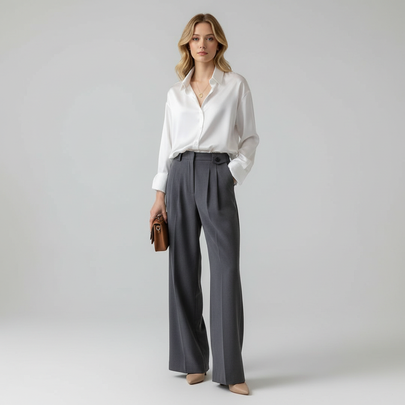 Casual Smart Blouse Top-tops > blouses-Laventaire-White-L-Laventaire