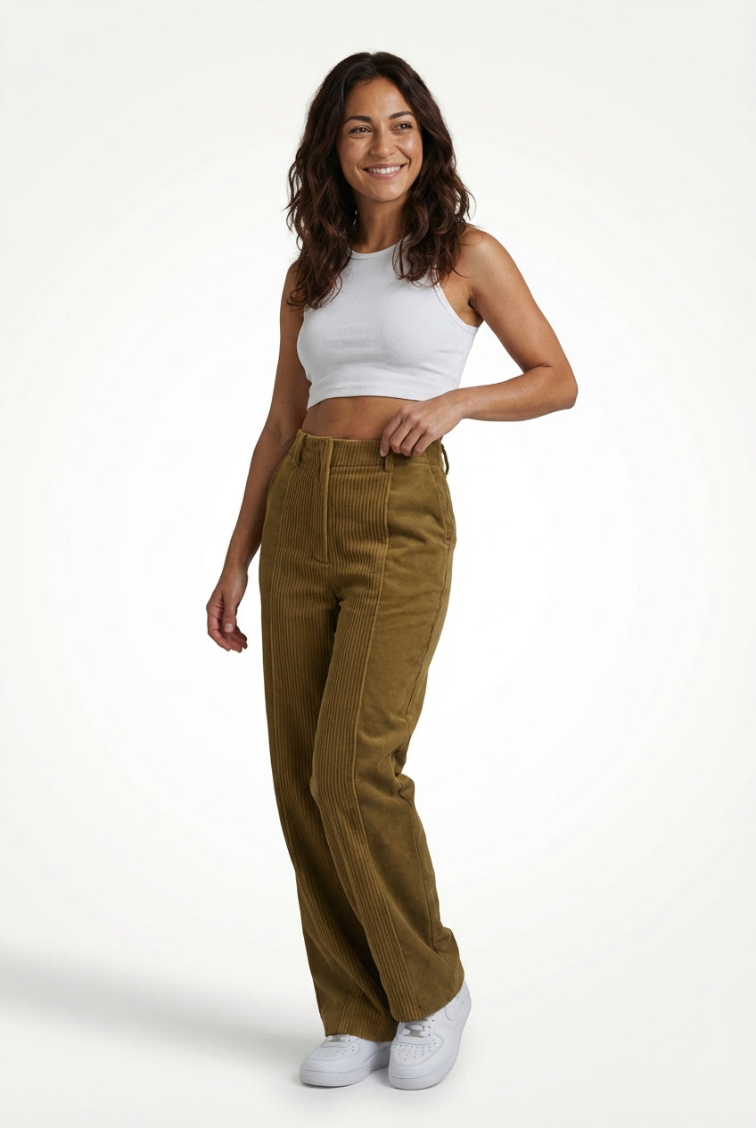Casual Staight Leg Trousers-trousers > straight leg trousers-Laventaire-Brown-S-Laventaire