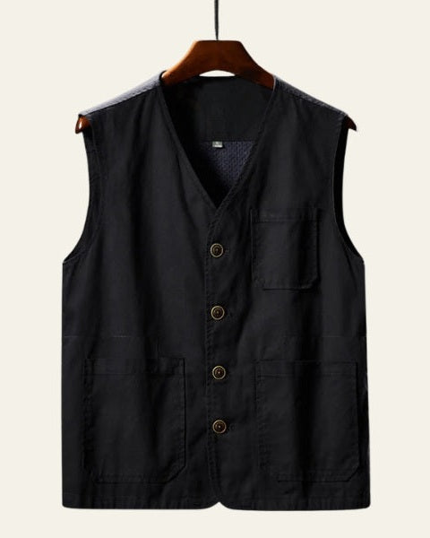 Casual Straight Fit Vest-outerwear > vests-Laventaire-Black-M-Laventaire