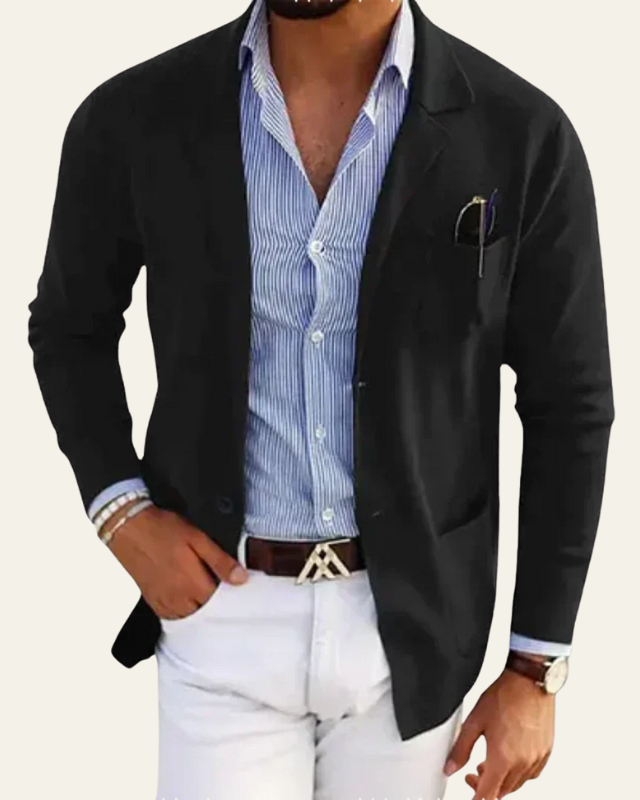 Casual Structured Blazer-blazers > casual blazer-Laventaire-Black-S-Laventaire