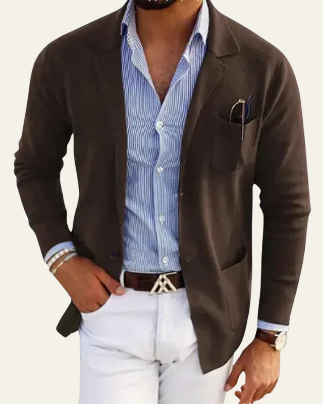 Casual Structured Blazer-blazers > casual blazer-Laventaire-Dark Brown-S-Laventaire