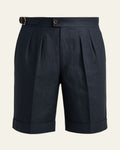 Casual Structured Shorts-shorts > structured shorts-Laventaire-Navy Blue-M-Laventaire