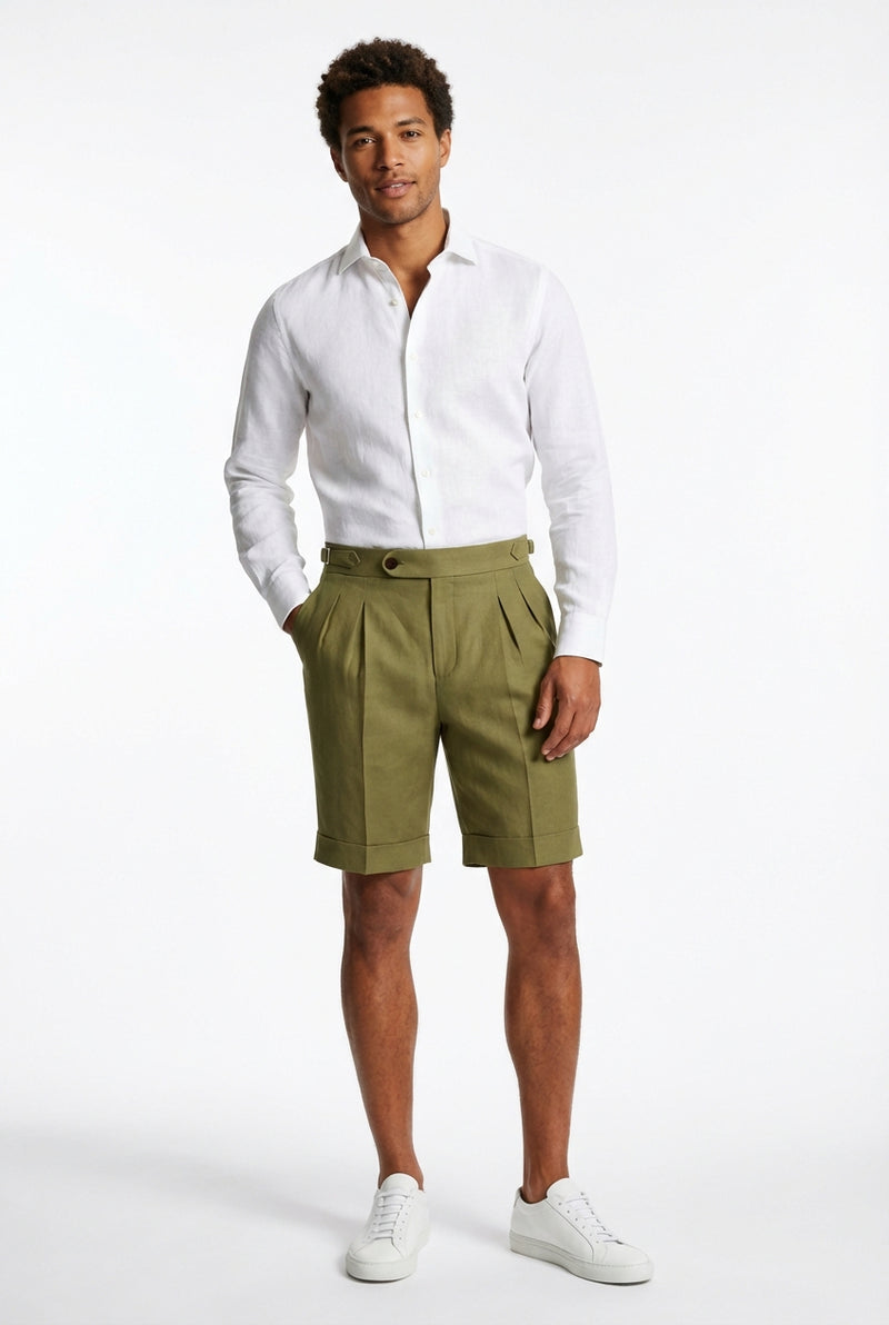 Casual Structured Shorts-shorts > structured shorts-Laventaire-Olive Green-M-Laventaire