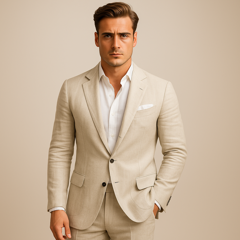 Casual Tailored Blazer-blazers > casual blazers-Laventaire-Beige-S-Laventaire