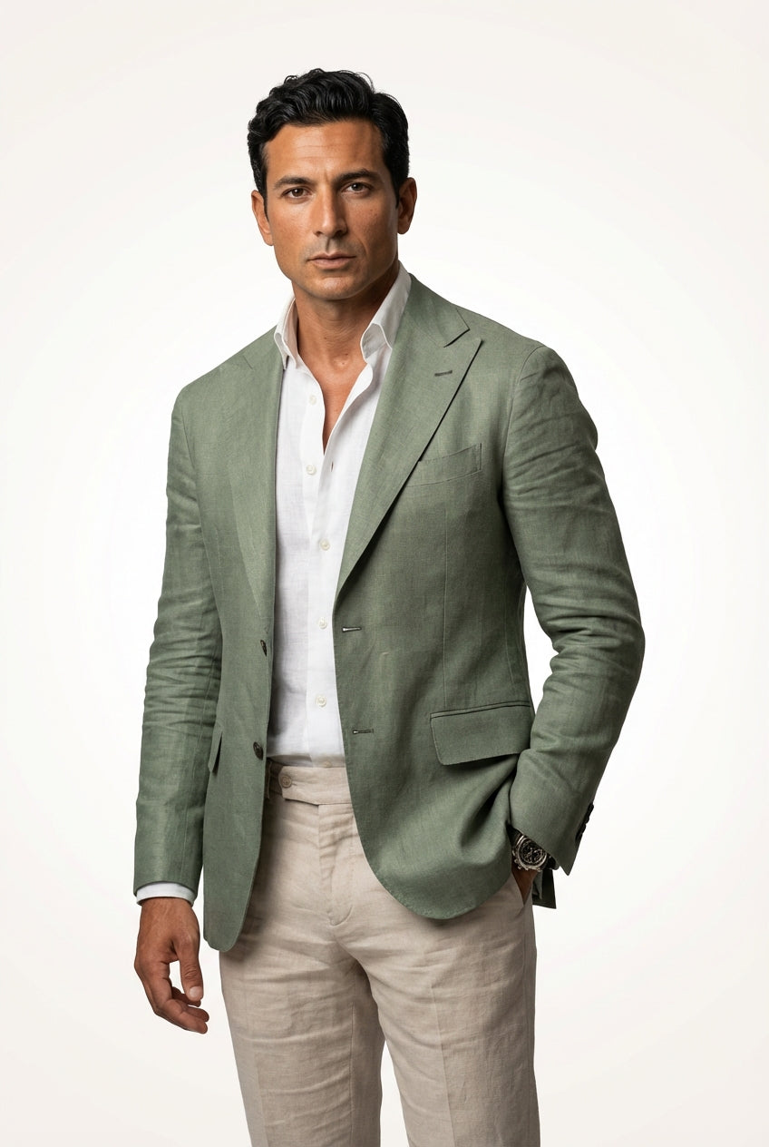 Casual Tailored Blazer-blazers > casual blazers-Laventaire-Olive Green-S-Laventaire